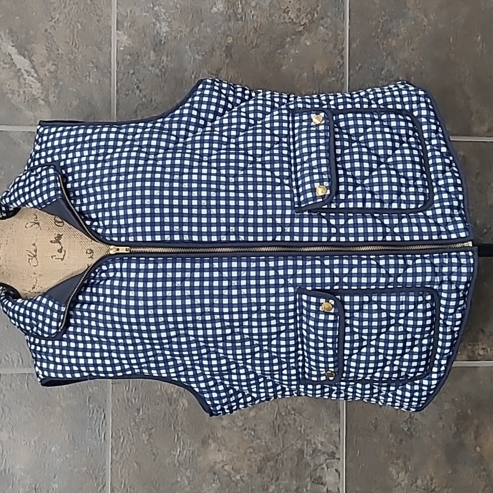 The Savile Row Co. Quilted Vest Blue and white Gingham print